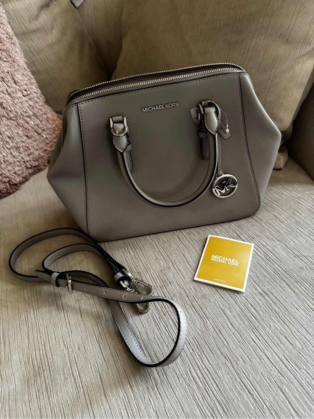 Michael Kors Gray Leather Dome Satchel with Detachable Strap